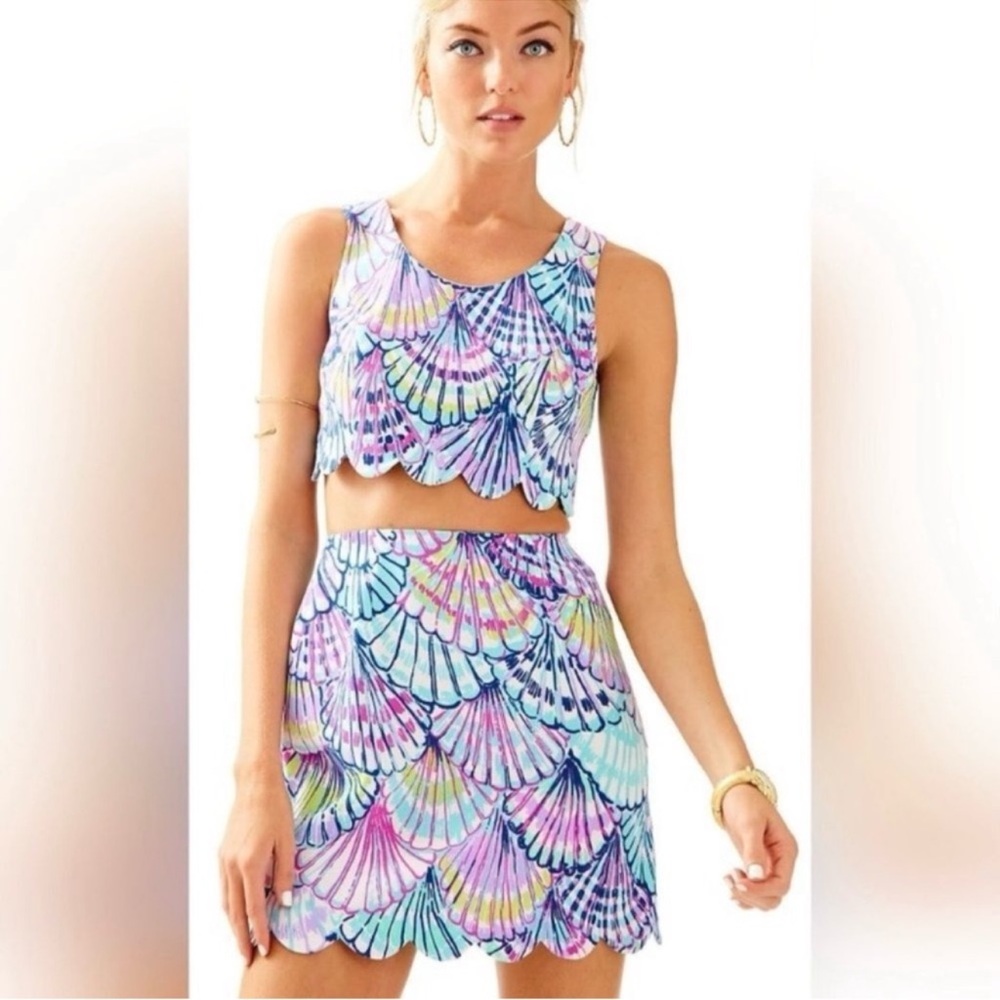 Lilly Pulitzer oh shello cadden two piece seashell top and skirt set